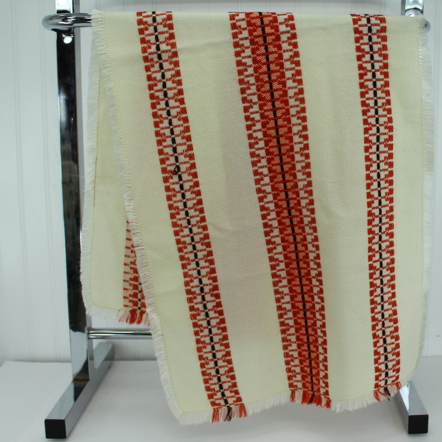 Ukrainian Hand Embroidered Table Runner Ivory Sienna Rust Black Geometric long table runner