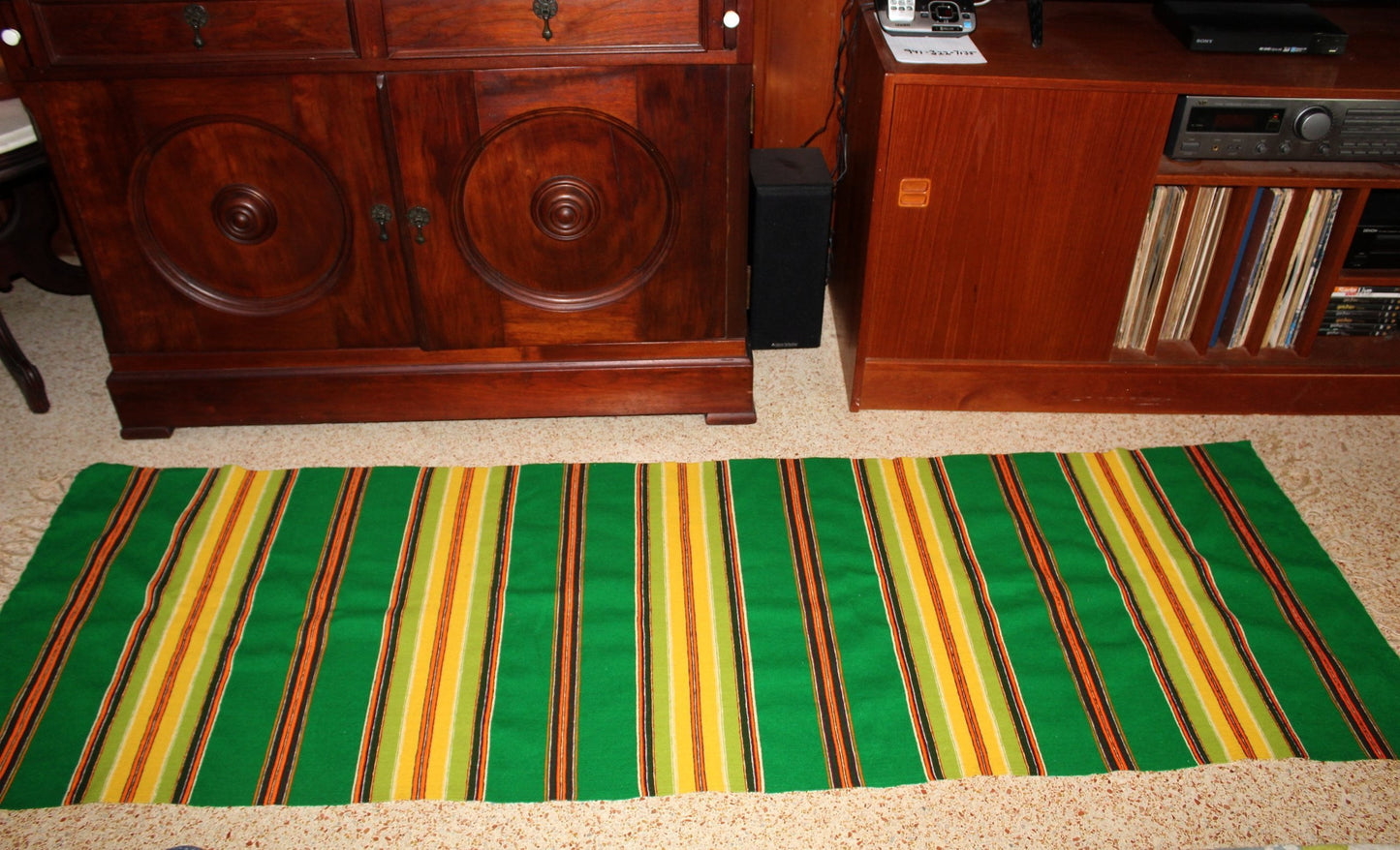 Estate Ukraine Woven Wool Blend Runner, Bed Decor, Shawl 26" X 78" Bright Green Orange Yellow boho bed