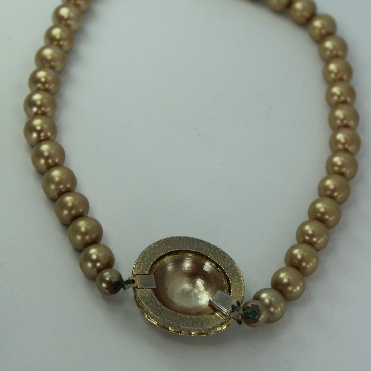 Vintage Choker Necklace Bogoff Box Champagne Faux Pearls Mabe Focal and Earrrings older