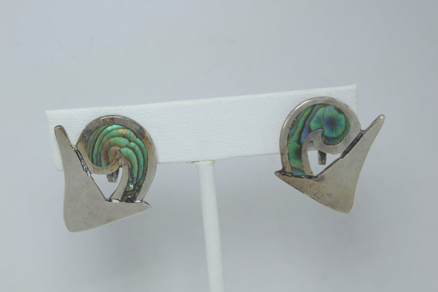 Fantastic Abalone Earrings Modernist Miguel Garcia Menendez Rancho Alegre Sterling mexico
