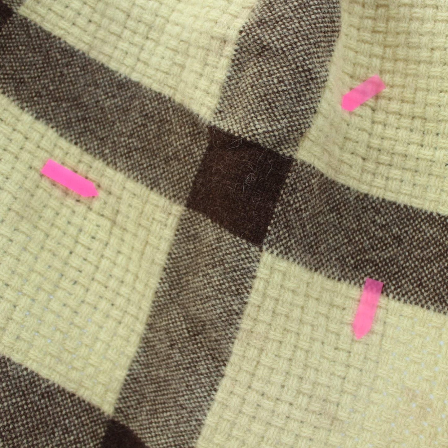 Faribo Wool Throw - Ivory & Brown Big Checks Basketweave - Special faribault minnesota usa