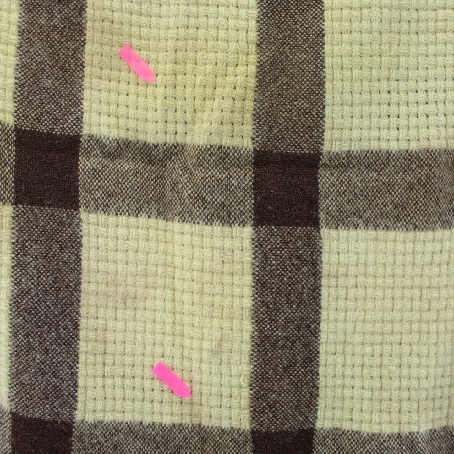 Faribo Wool Throw - Ivory & Brown Big Checks Basketweave - Special discoloration