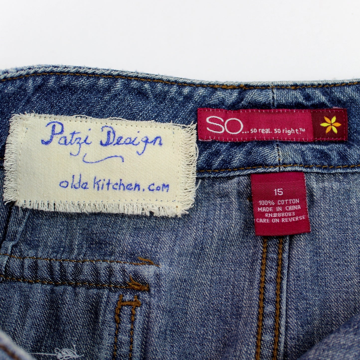 SO Denim Short Jeans 100% Cotton Patzi Design Embroidery Lace Size 15 SO tags patzi label