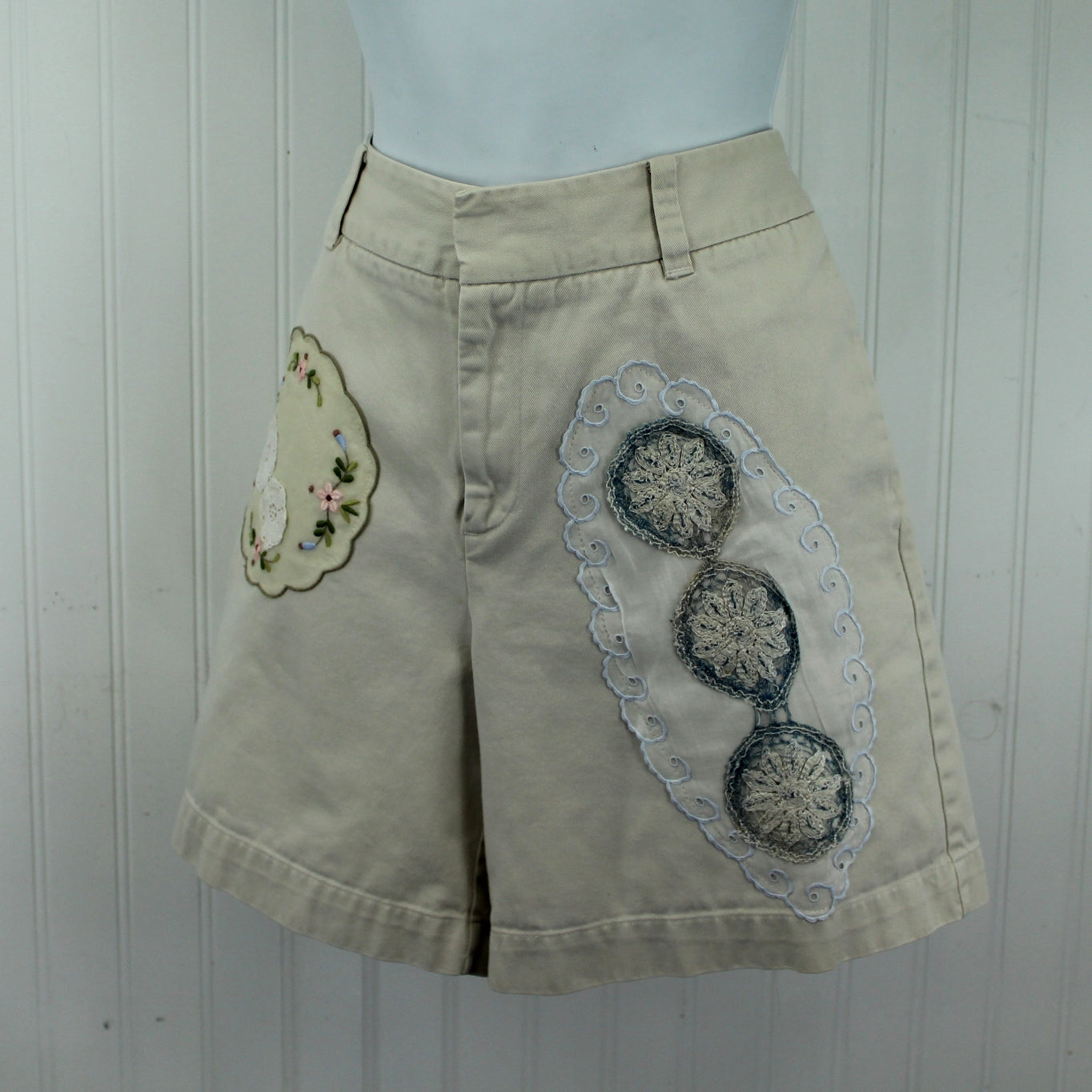 GAP Cotton Khaki Short Pants Patzi Design Enhanced Embroidery Crochet