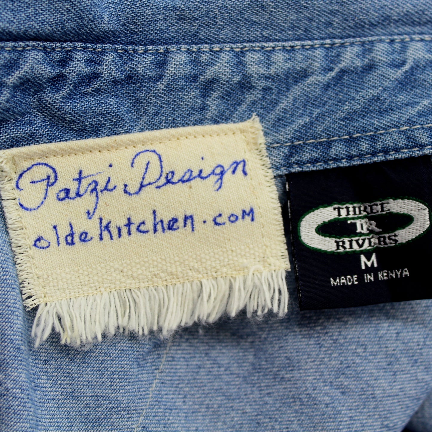Three Rivers Denim Sleeveless Shirt Vest Enhanced Patzi Design Bluebirds Heart three rivers maker and size tag and patzi tag