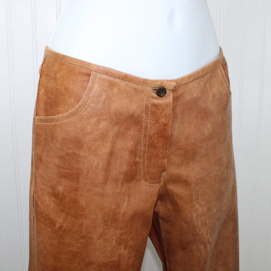 Jitrois France Womens Caramel Leather Pants - Slim Leg Lambskin Size 40 Dbl Stitch - 32" Waist