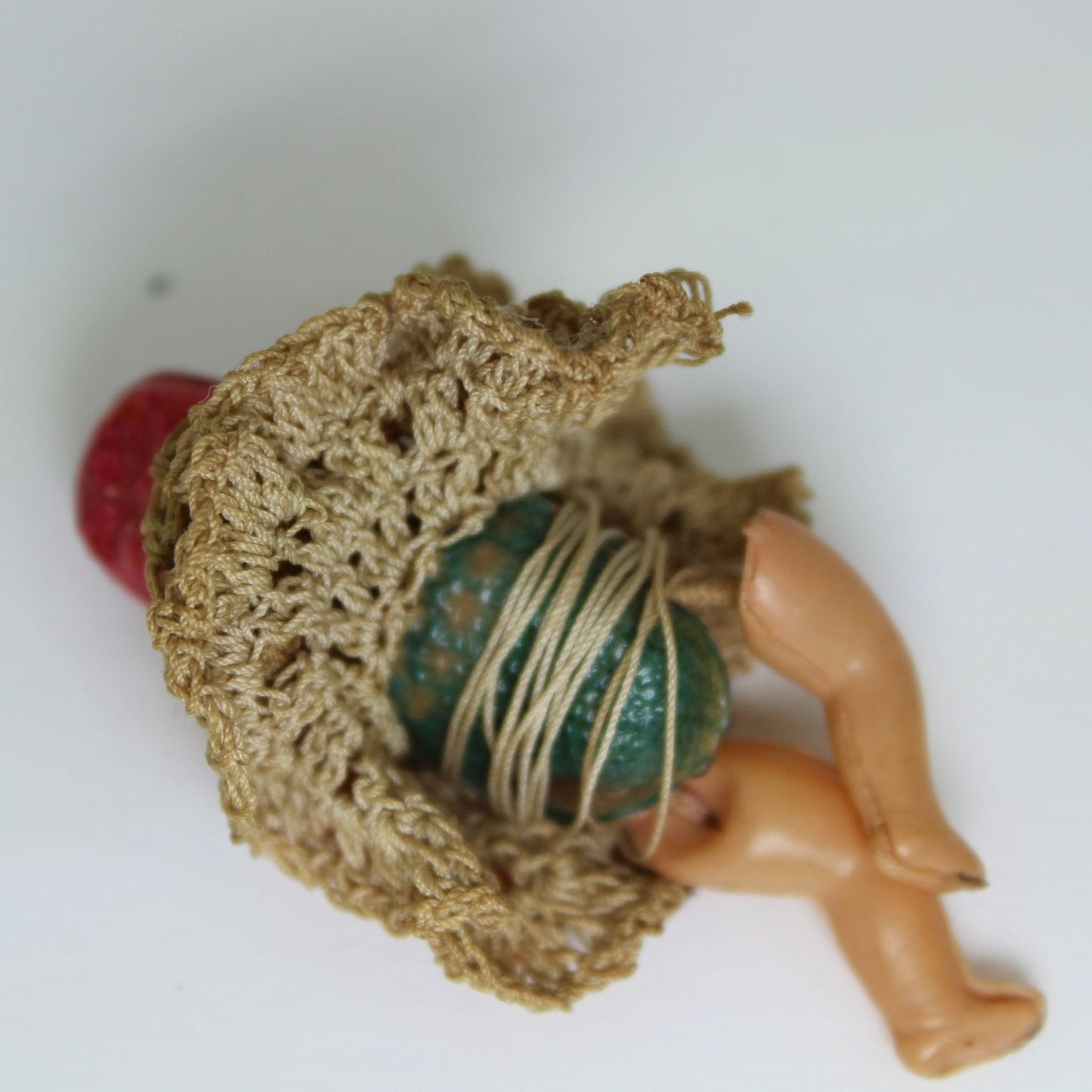 Tiny 2" Celluloid Doll Crochet Clothes - Early 1900's Diamond Logo Japan loose strings