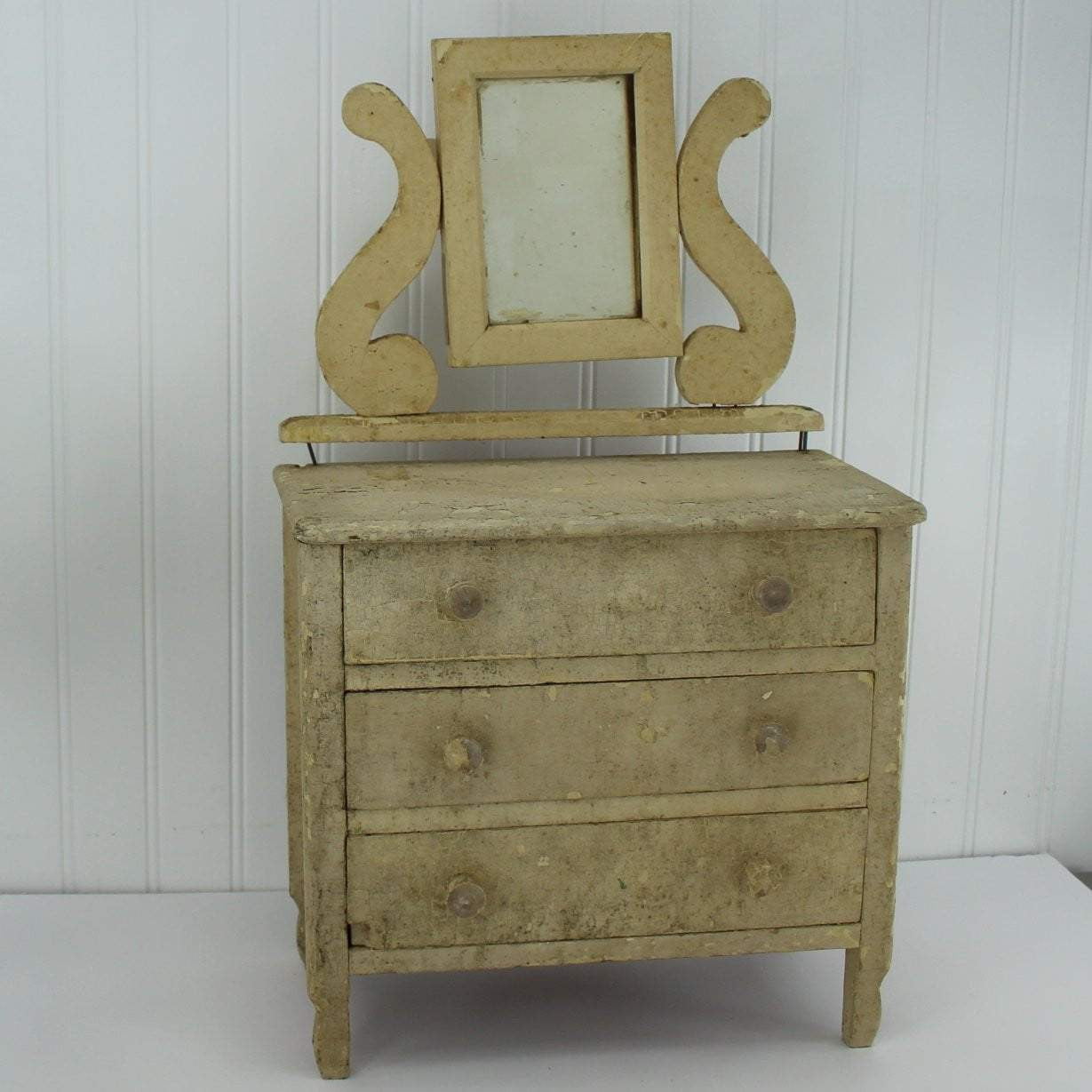 Old Collectible Doll Dressser TLC Wanted - Wood Hand Made Harp Mirror