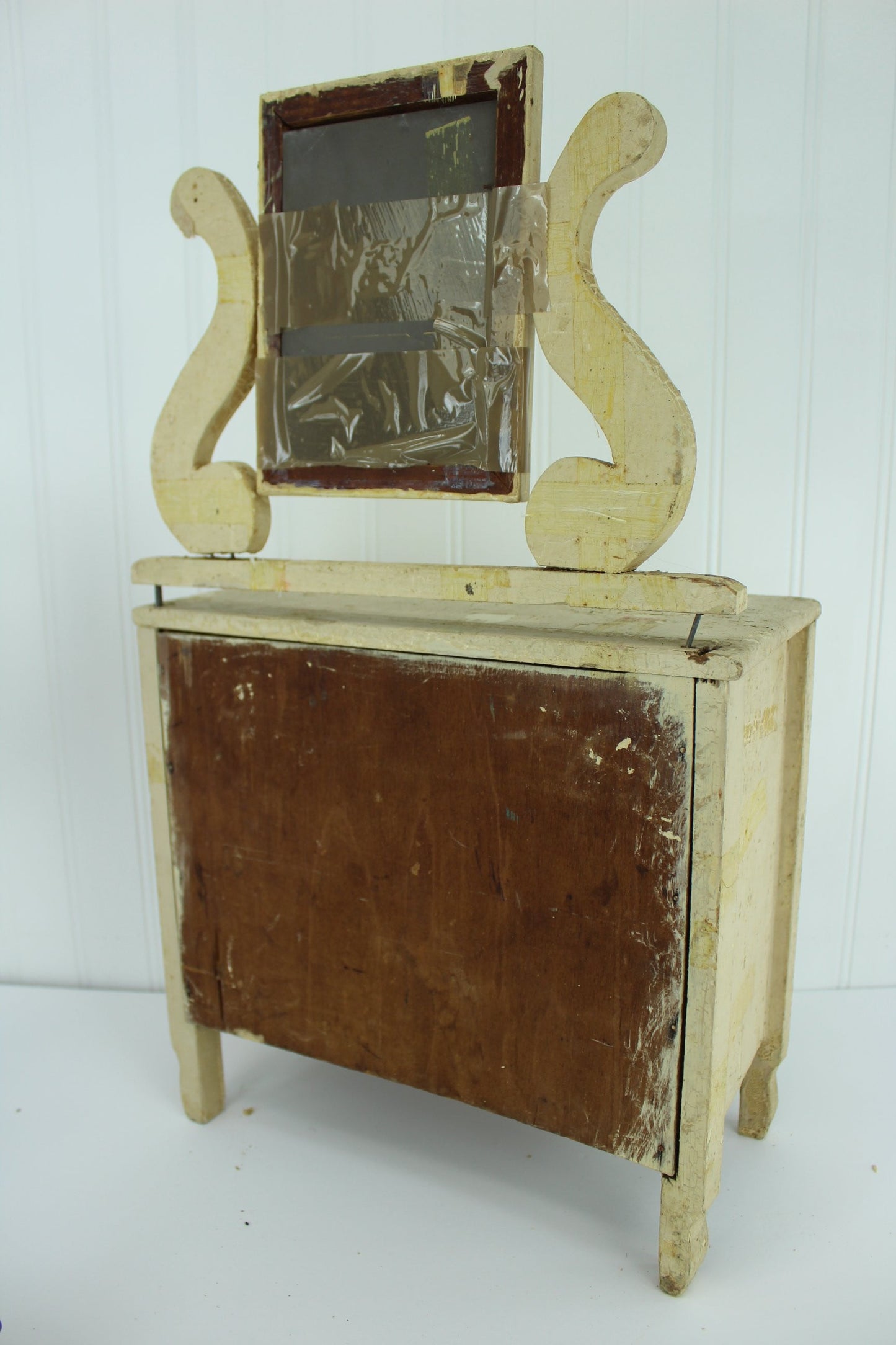 Old Collectible Doll Dressser TLC Wanted - Wood Hand Made Harp Mirror hand crafted mid century or earlier