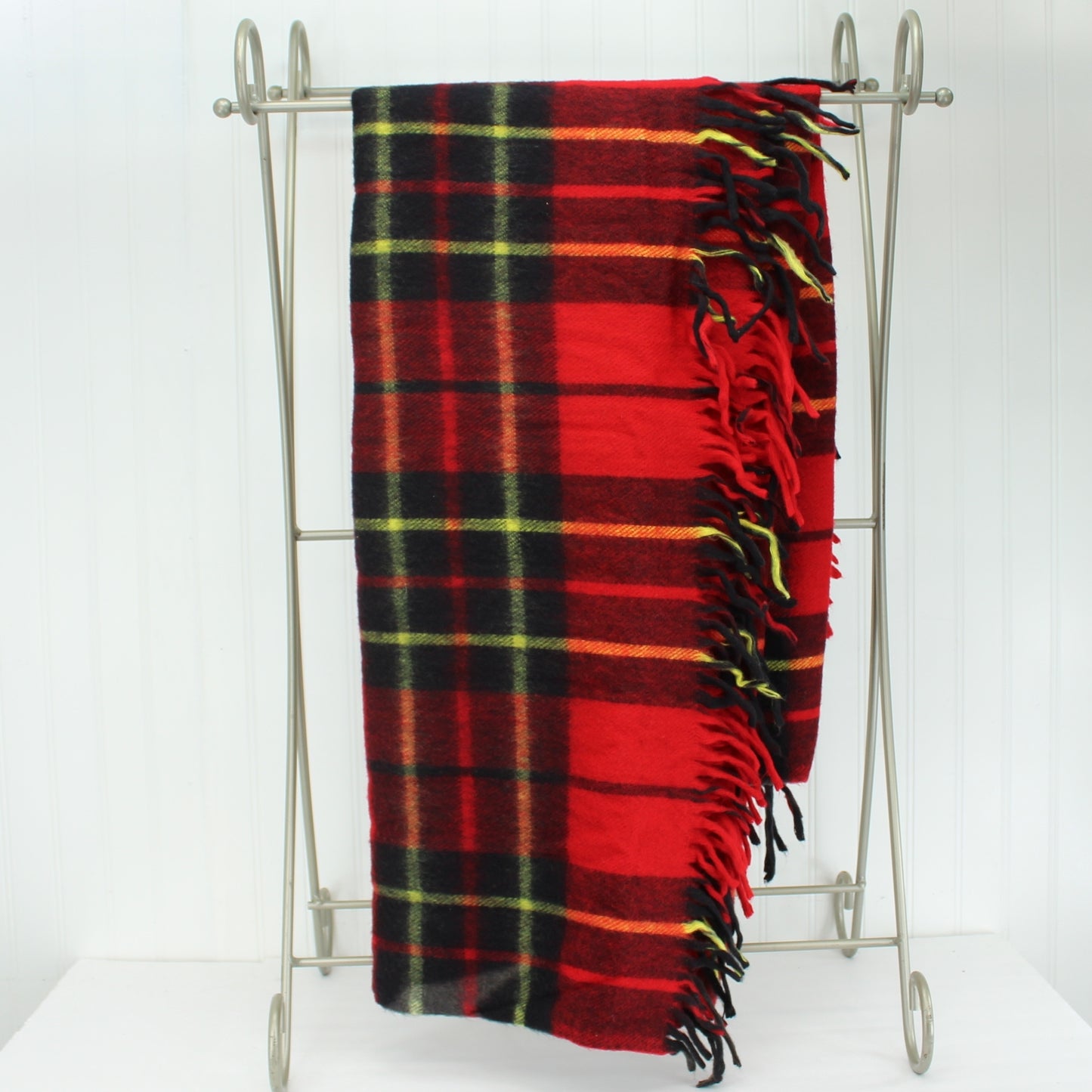 St Marys Ohio Throw Blanket Classic Red Plaid Acrylic 52" Square + Fringe vibrant colors