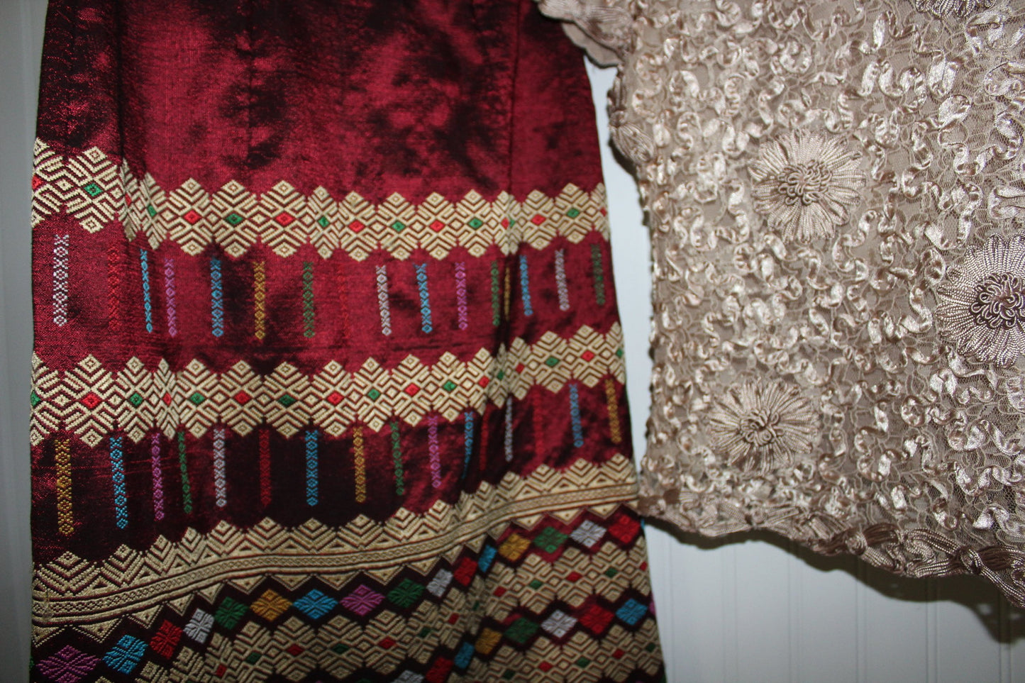 Thailand 2 Piece Wrap Skirt Woven Gold Thread Ribbon Embroidered Top Authenticate Custom Made unusual