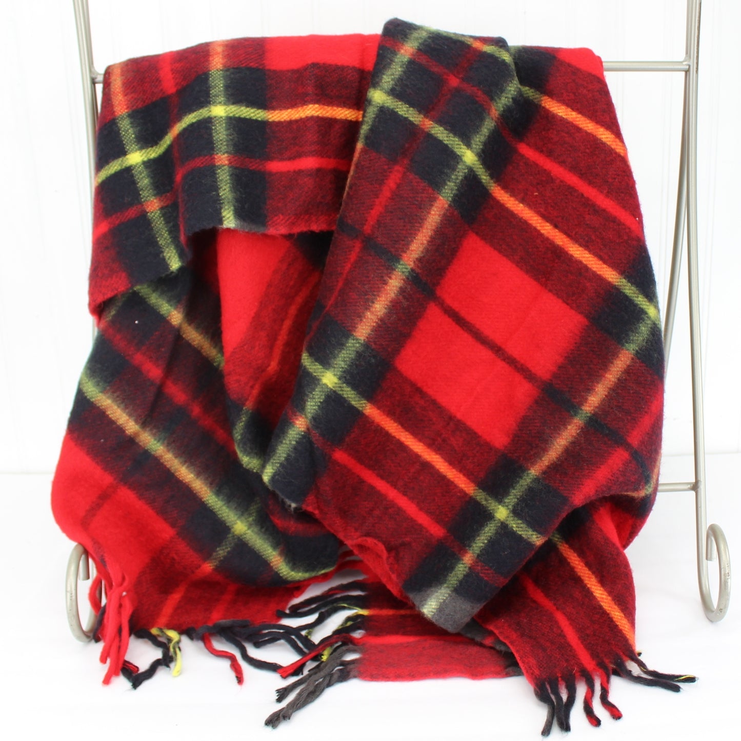 St Marys Ohio Throw Blanket Classic Red Plaid Acrylic 52" Square + Fringe
