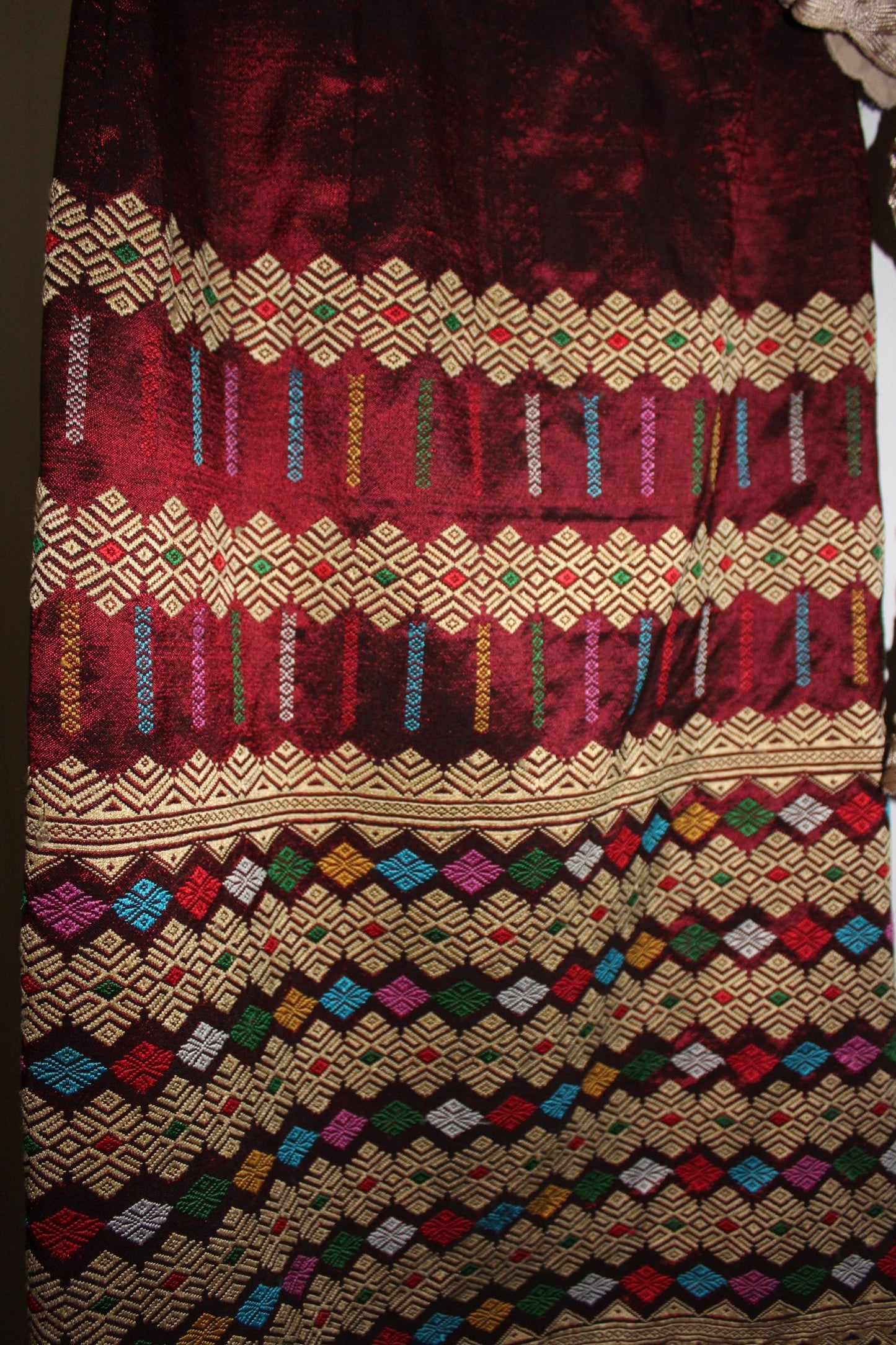 Thailand 2 Piece Wrap Skirt Woven Gold Thread Ribbon Embroidered Top Authenticate Custom Made silk