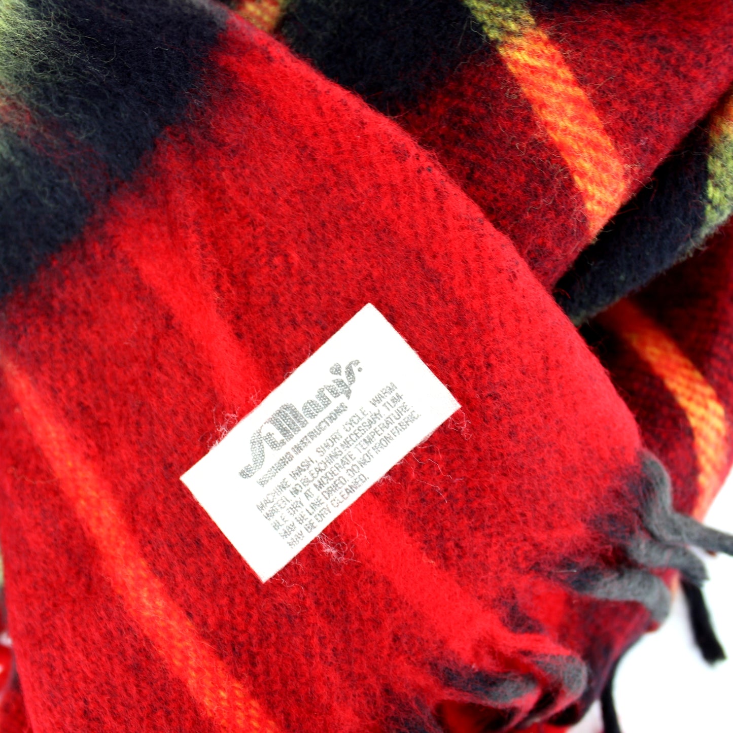St Marys Ohio Throw Blanket Classic Red Plaid Acrylic 52" Square + Fringe orig maker care tag