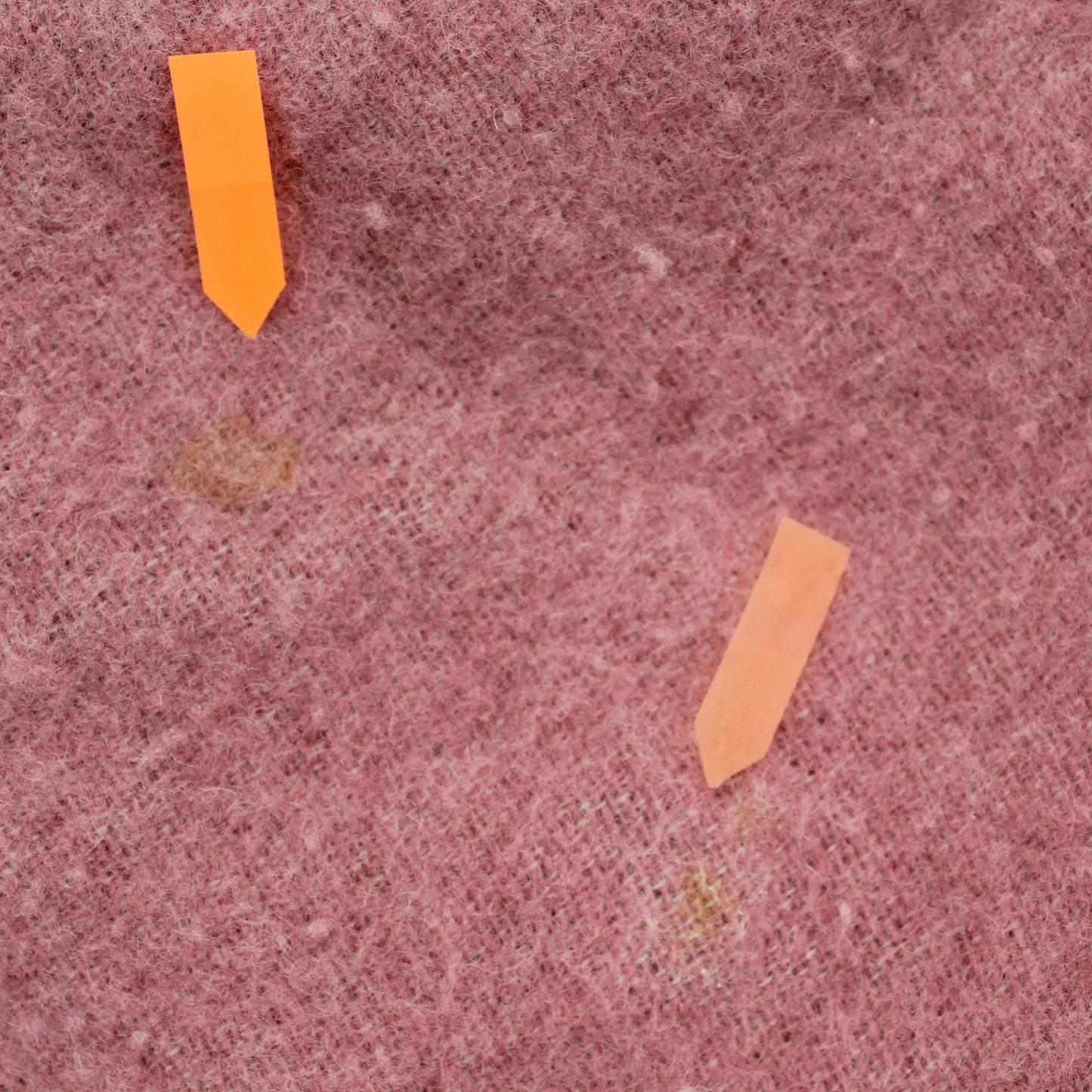 Belier Laine Wool Blanket France Deep Red Reverse Rose Heavy Weight 93" X 86" closeup old stains