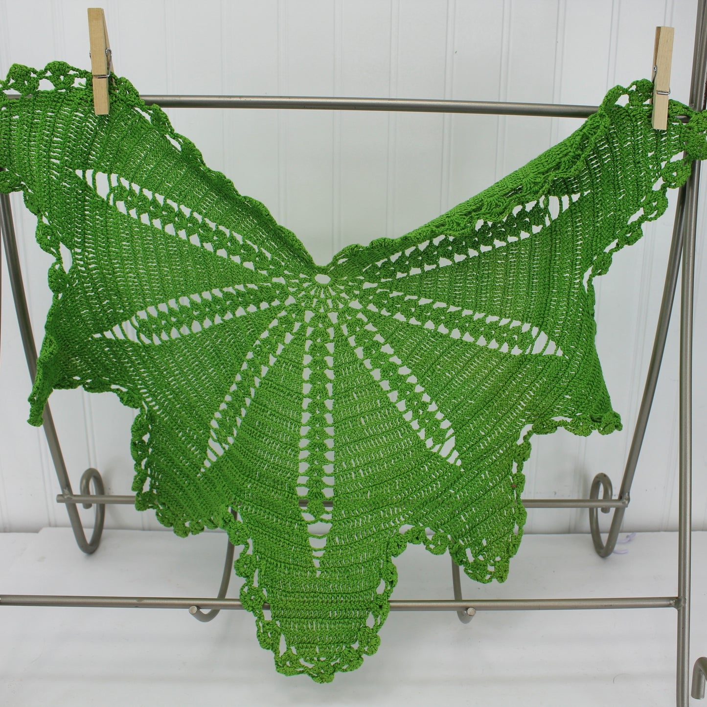 Collection Lot Crochet Doilies 3 Green 12" 1 Lime Green Irregular Large closeup of lime chartreuse green irreg shape doily