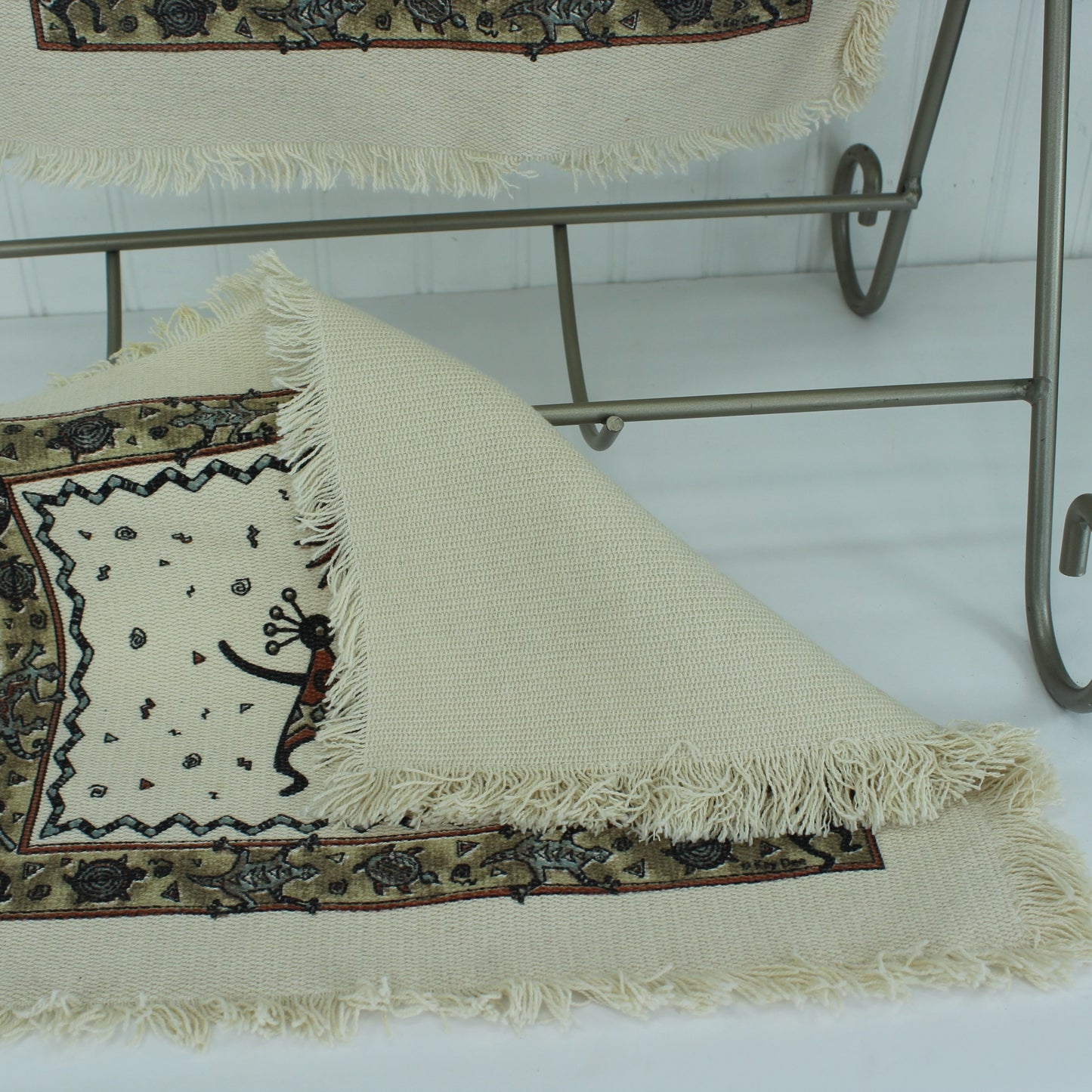 Pair Place Mats Native American Design Kachina Turtle Gecko view of reverse