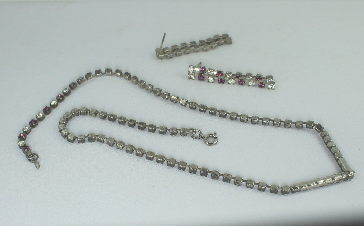 Brilliant Crystal Set Necklace Post Dangle Earrings Clear and Amethyst Color wedding jewelry