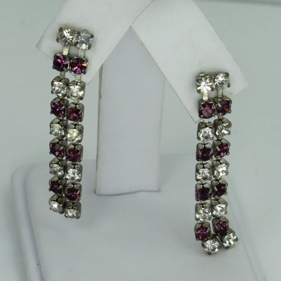 Brilliant Crystal Set Necklace Post Dangle Earrings Clear and Amethyst Color party