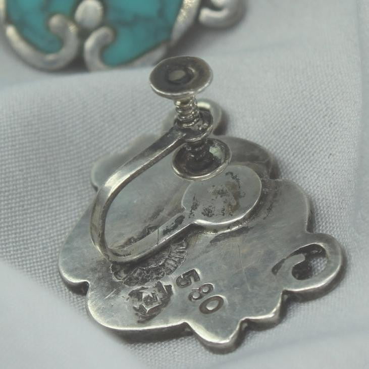 VintageTurquoise Earrings Sterling MR 580 Eagle 3 Flat Inlay Screw Finding unique