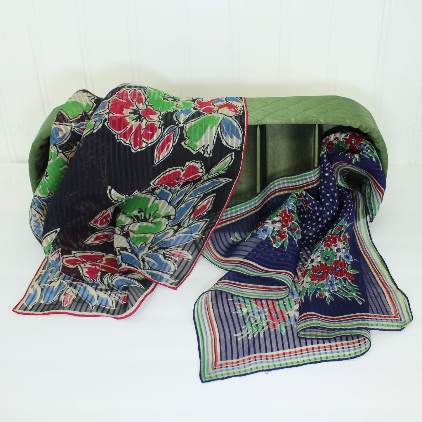 Collection 2 Elegant Handkerchiefs Dark Color Silk Navy Black Red Green
