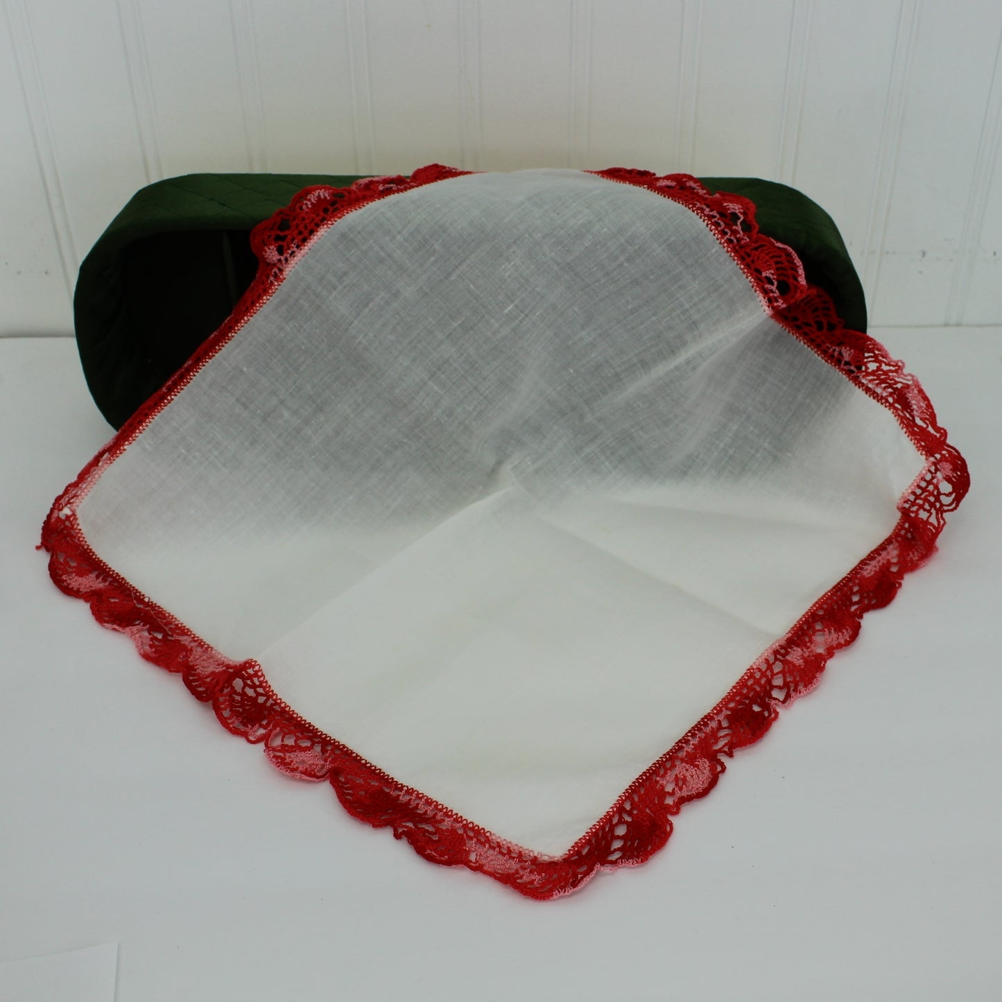 Collection 2 Handkerchiefs Eastern Star Crochet Red variegated crochet on White shades of red crochet edge