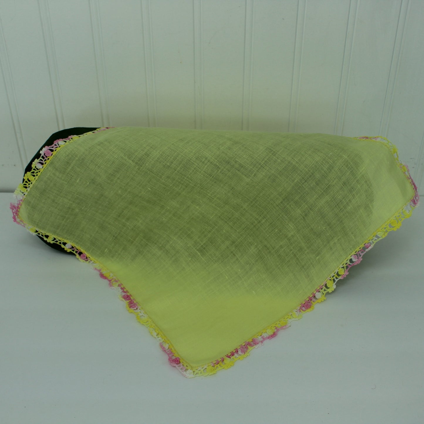 Collection 2 Handkerchiefs Hand Made Edges Salmon White Yellow yellow hankie up close