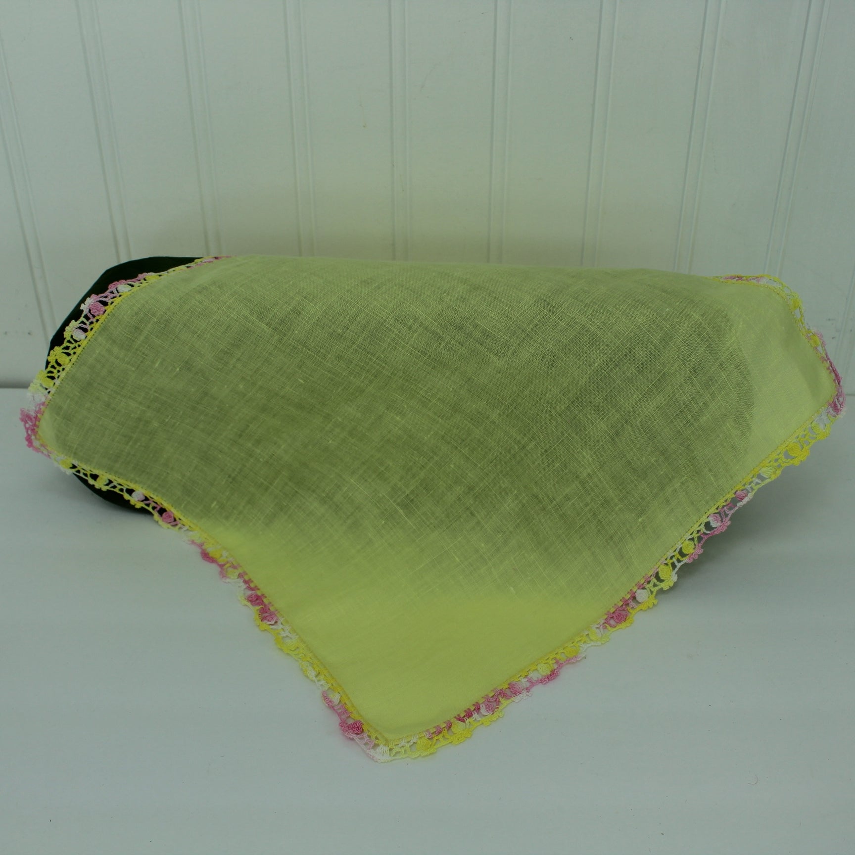Collection 2 Handkerchiefs Hand Made Edges Salmon White Yellow yellow hankie up close