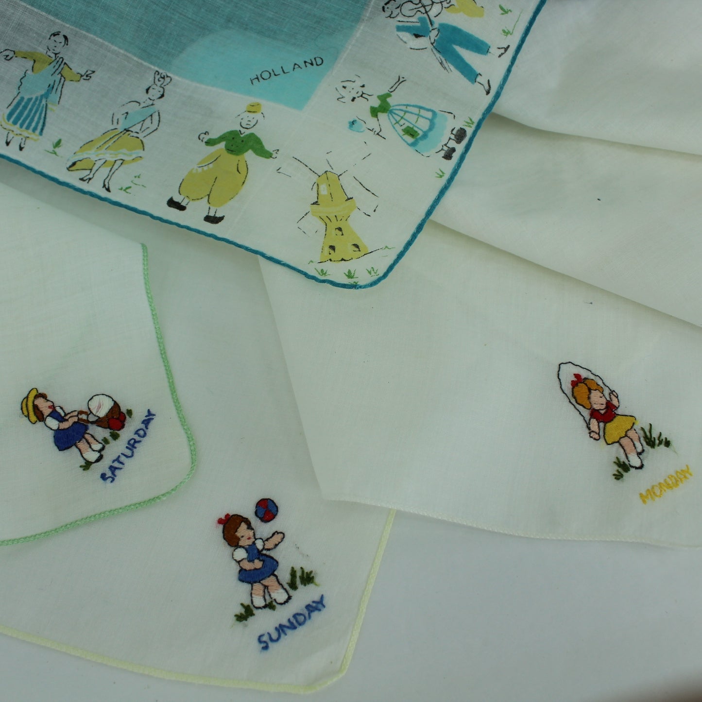 Collection 6 Children's Handkerchiefs International & Days of Week closeup days of week children at play