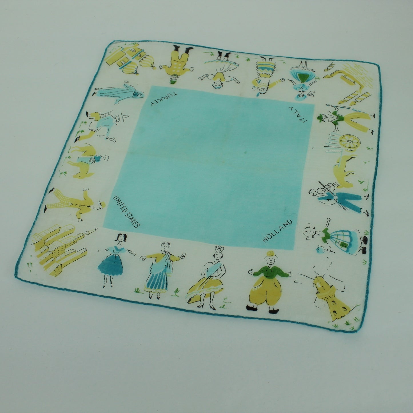 Collection 6 Children's Handkerchiefs International & Days of Week closeup US Holland Turkey Italy children