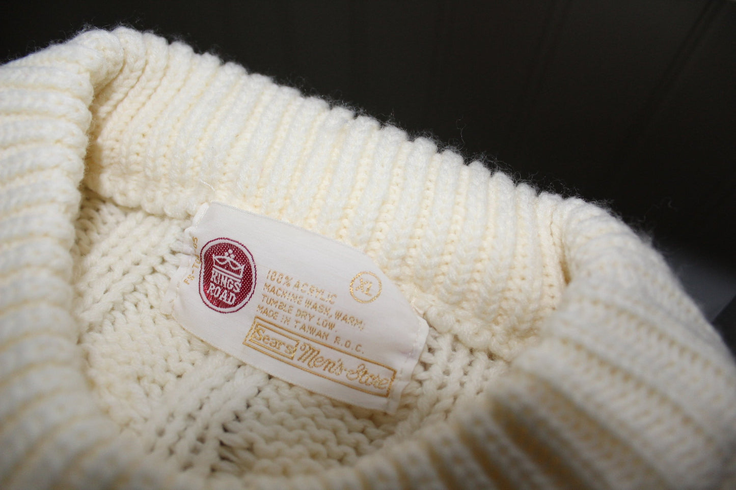 SEARS Fishermans Sweater Pullover XLarge Ivory Acrylic Washable King's Rd comfortable