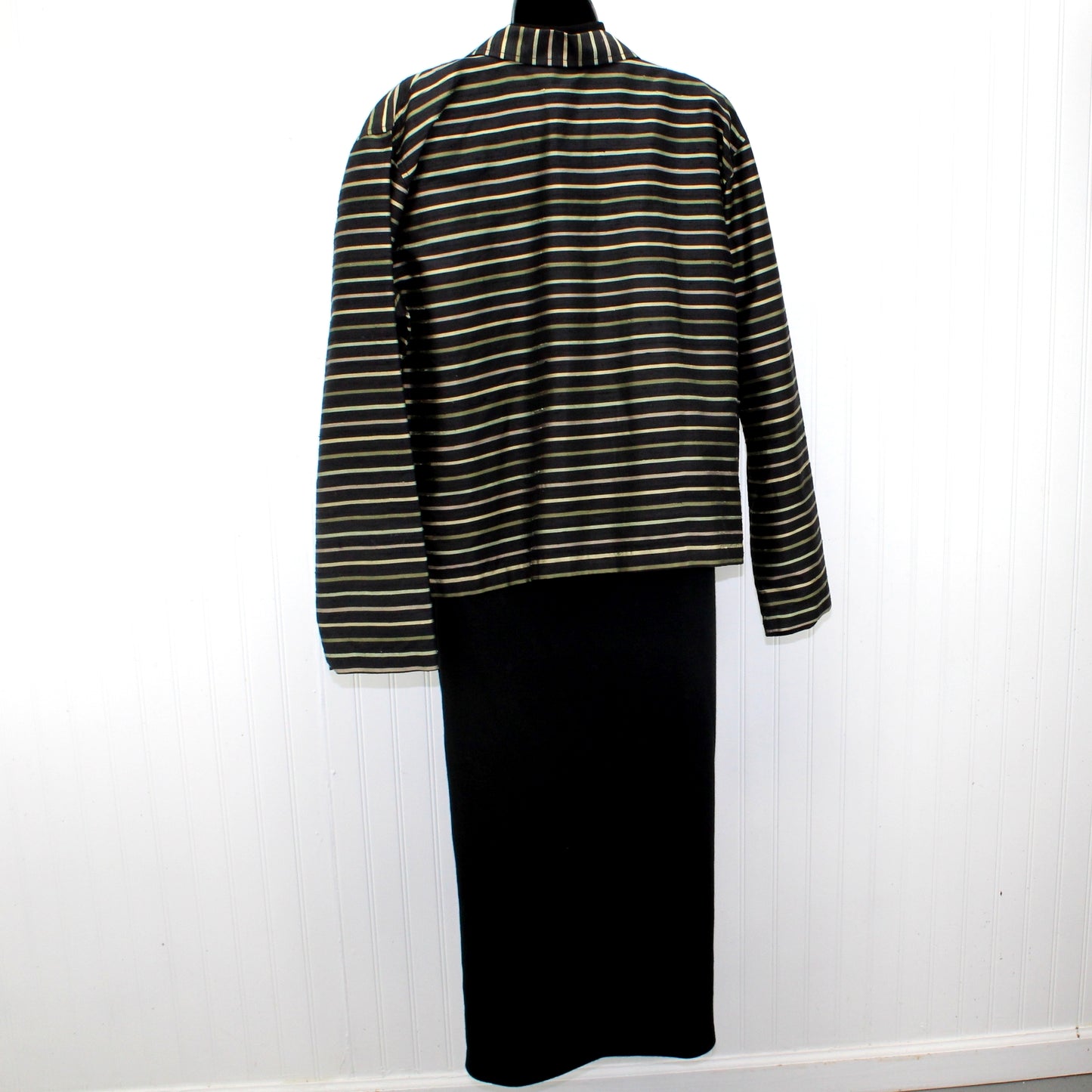 Koret Acrylic LBD with Silk Metallic Stripe Jacket JM Collection Both marked L back view of outfit