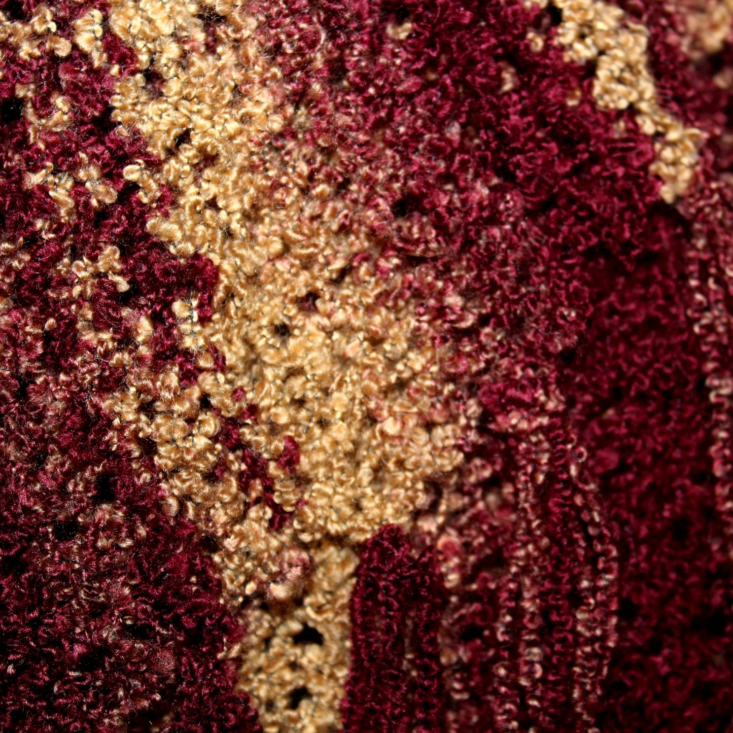 Hand Made Chenille Shawl Scarf Long Lacy Suit Coat Wrap Burgundy Camel Fringe closeup colors yarn