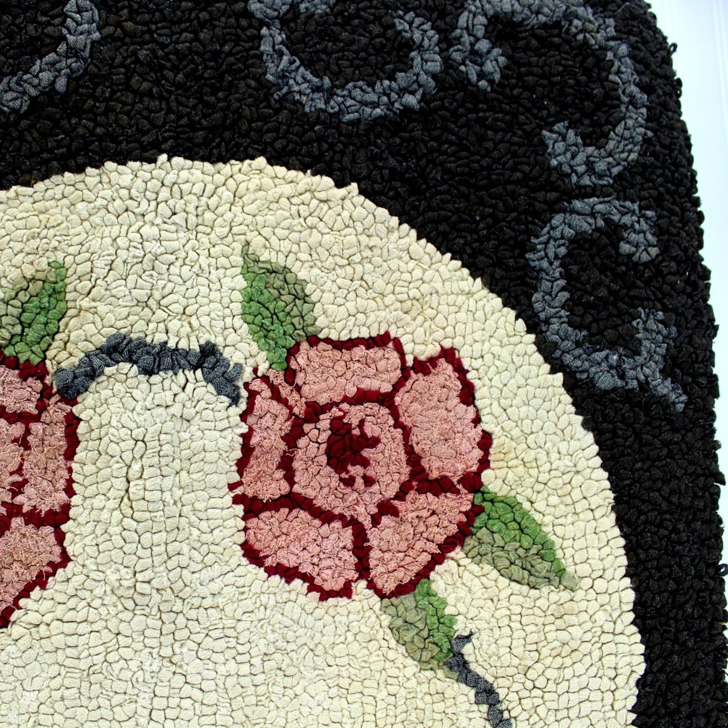 Antique Hooked Rug Floral Burlap Back 23" X 36"