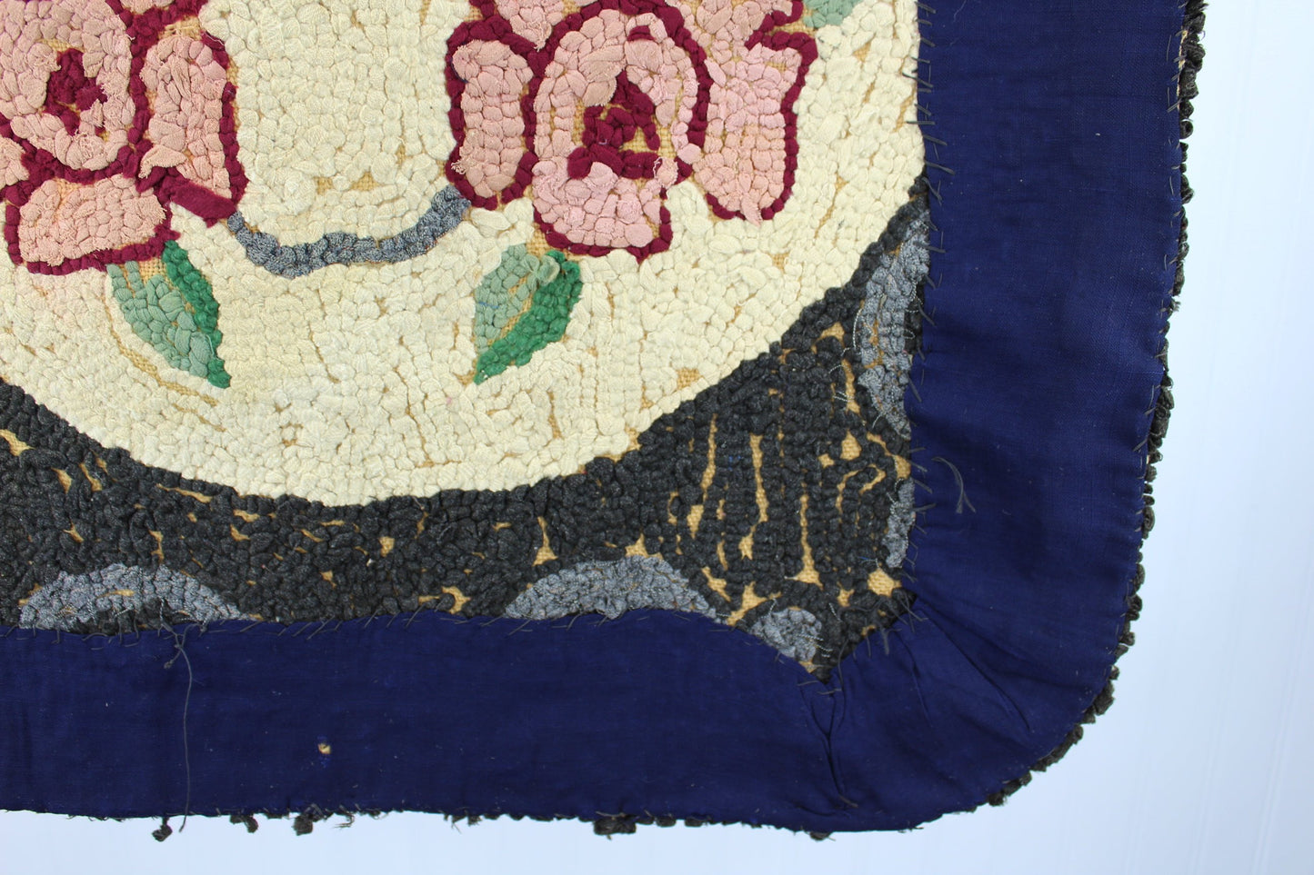 Antique Hooked Rug Floral Burlap Back 23" X 36" back