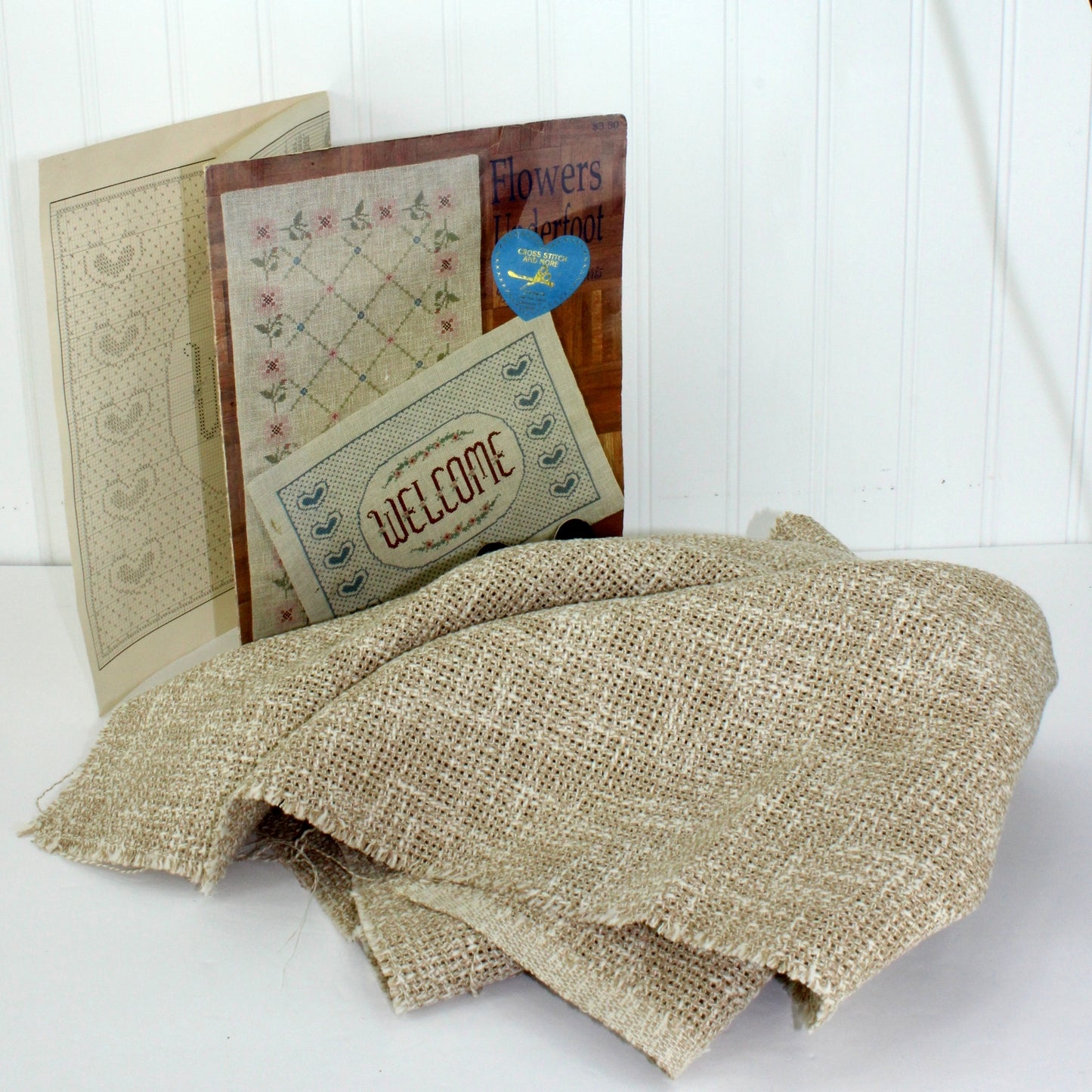 Studio Seven Rug Chart Cross Stitch"Flowers Underfoot" 1987 & Klostern Fabric 41" X 26"