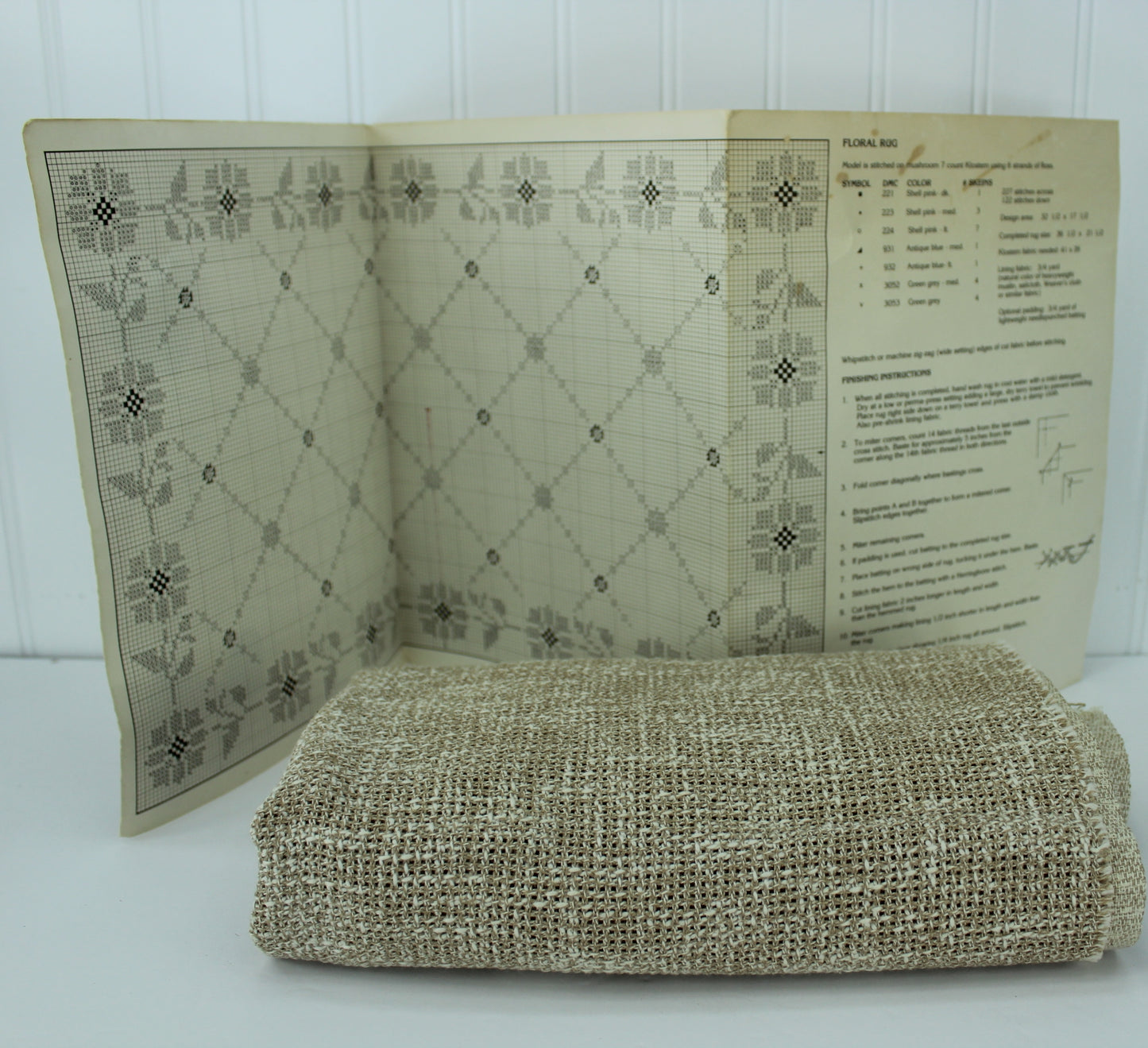Studio Seven Rug Chart Cross Stitch"Flowers Underfoot" 1987 & Klostern Fabric 41" X 26" Welcome rug