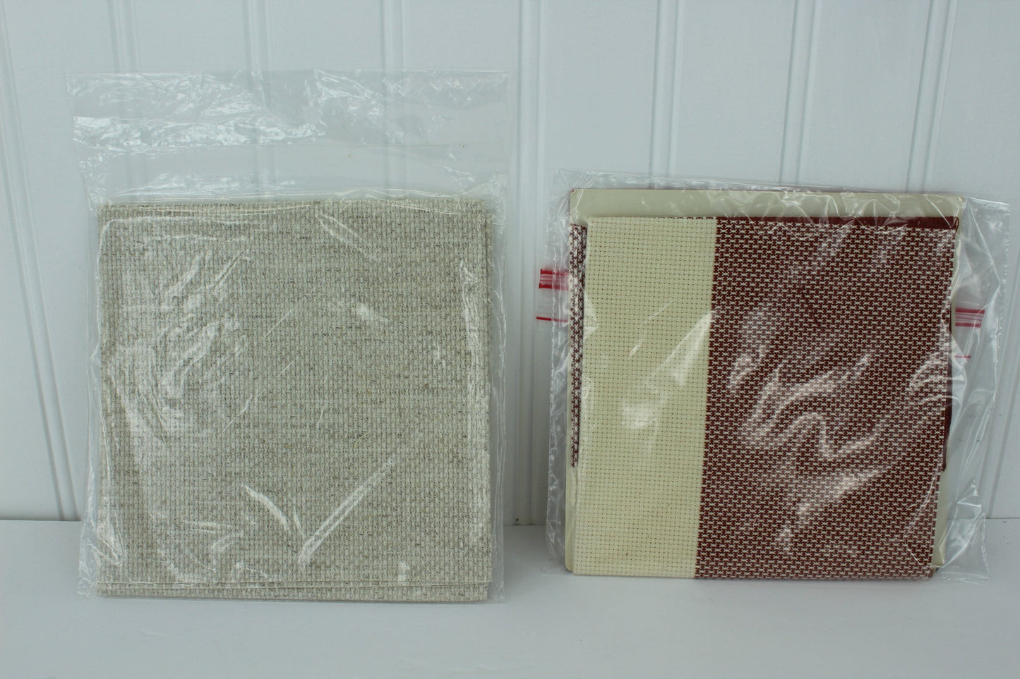 Cross Stitch Fabric Aida Flax Natural & Hopscotch Deep Red Ivory new in package