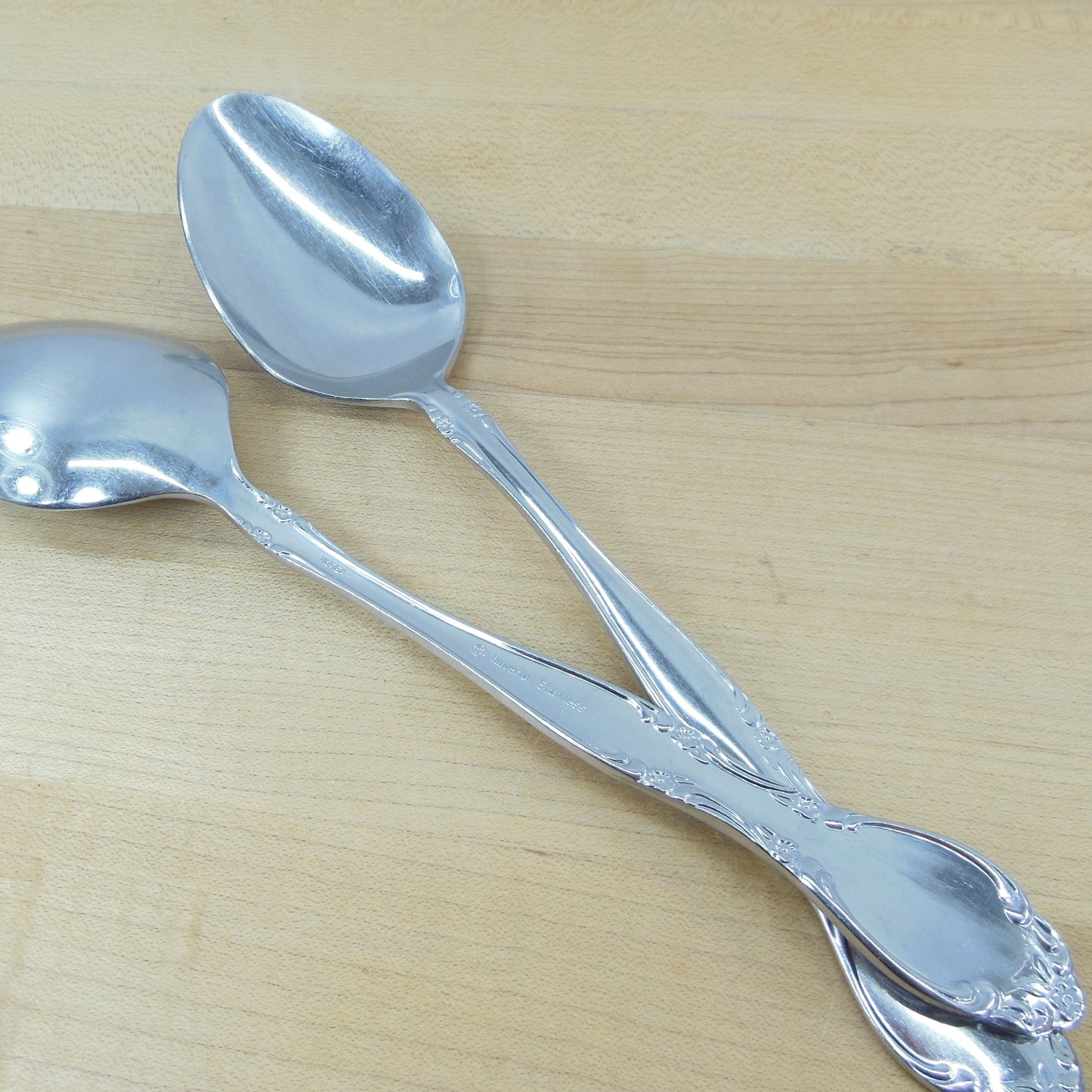 Imperial Stainless Normandy Pair Solid Serving Spoons Vintage Used