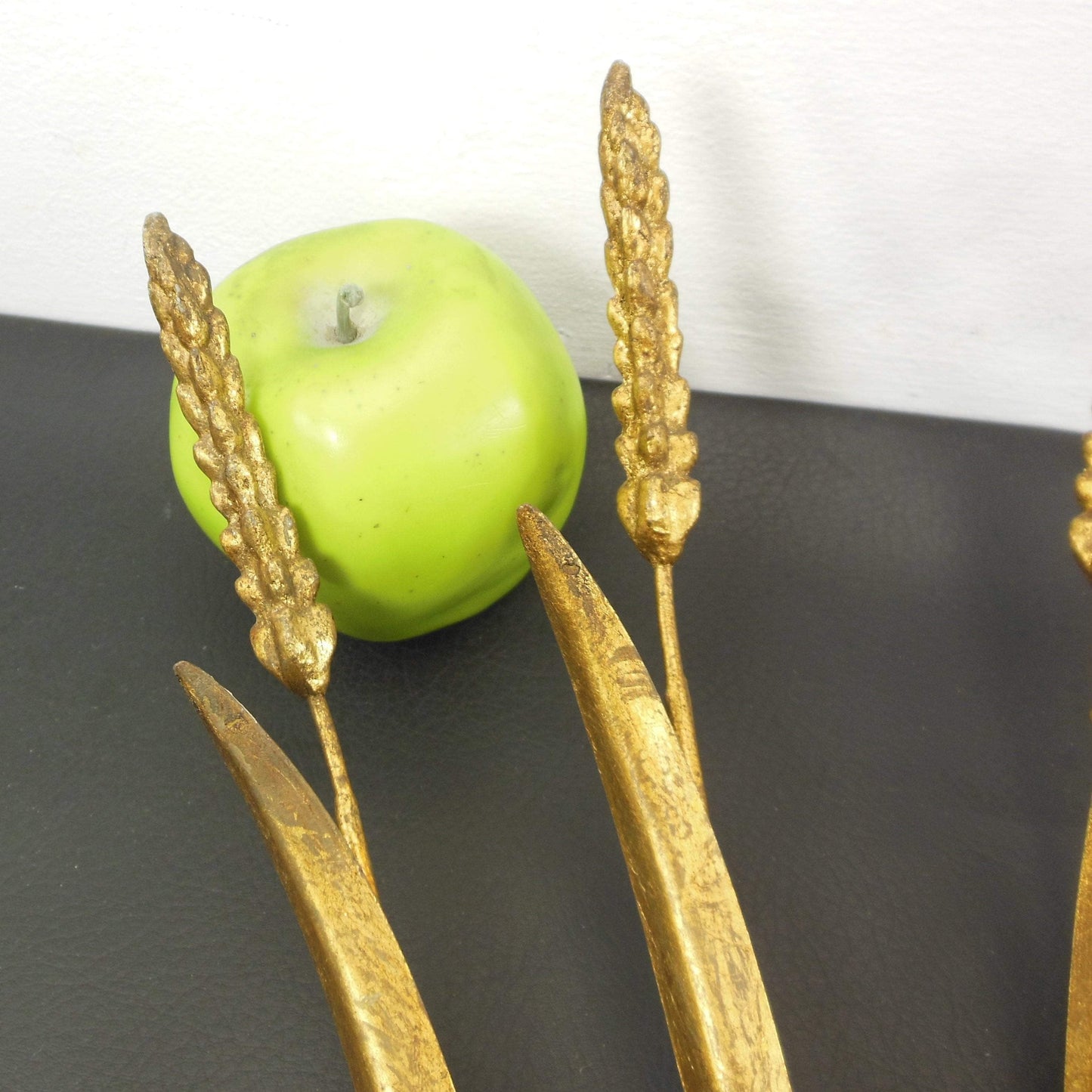 Italian Mid Century Gold Leaf Tole Wheat Flower Candle Sconce Wall