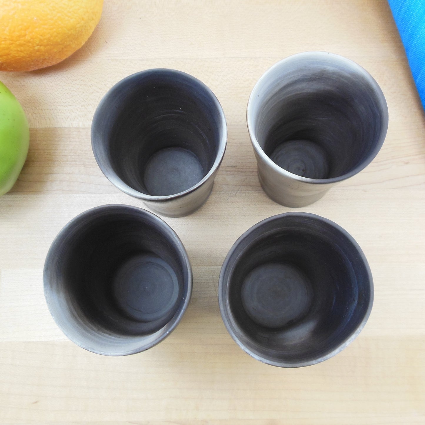 Joiner Signed Raku Porcelain Pottery Tea Cup Tumbler 4 Set Vintage