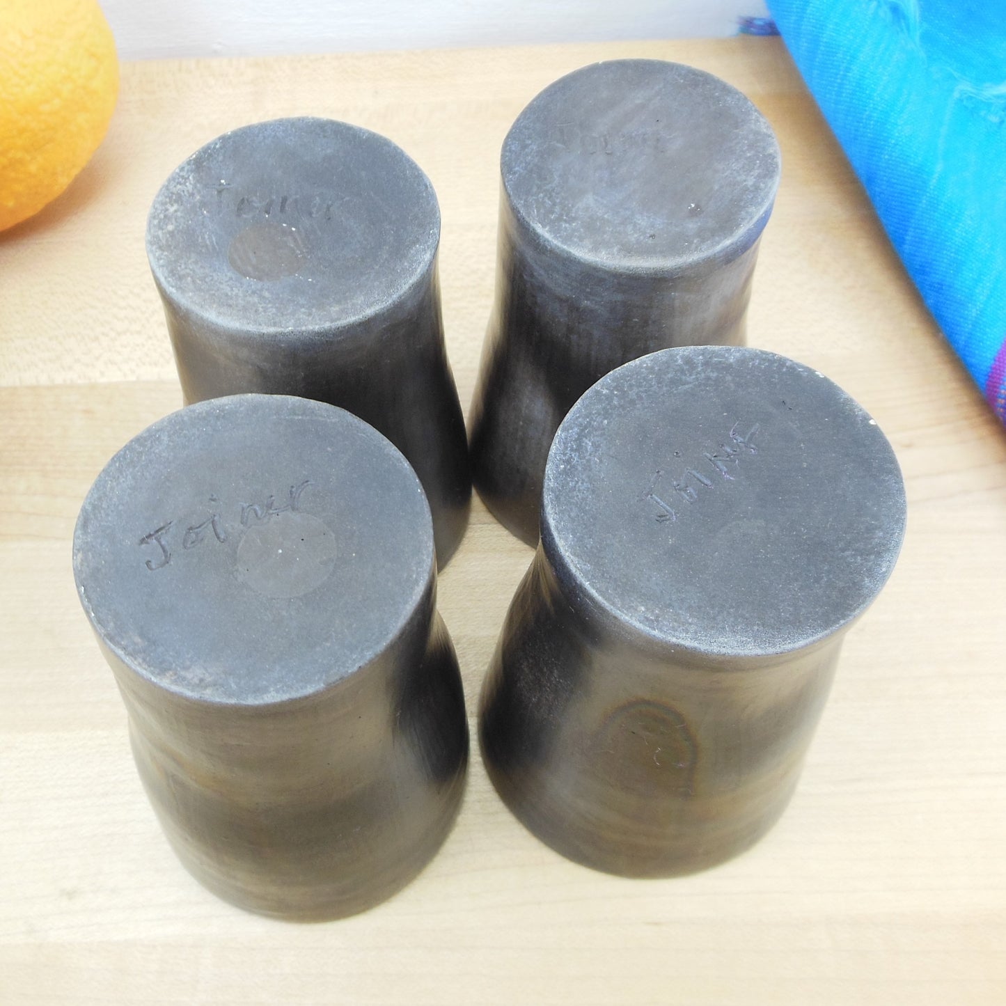 Joiner Signed Raku Porcelain Pottery Tea Cup Tumbler 4 Set Rainbow Smoke