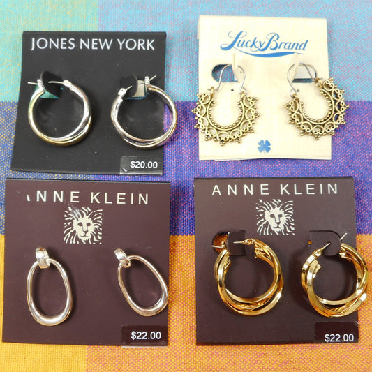 Macy's NWT 4 Lot Earrings - Anne Klein Jones NY Lucky - Gold Silver Tone