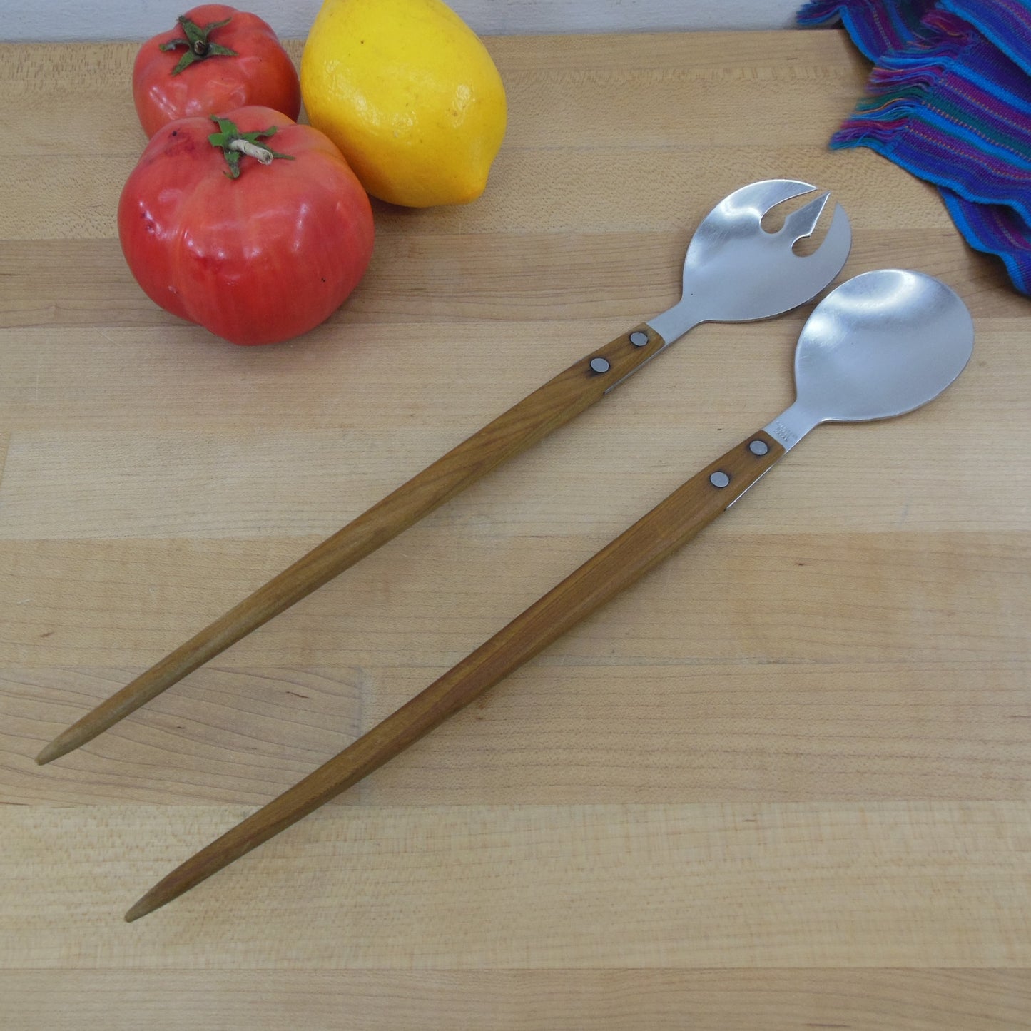 Unbranded Japan Teak Stainless Salad Server Set MCM