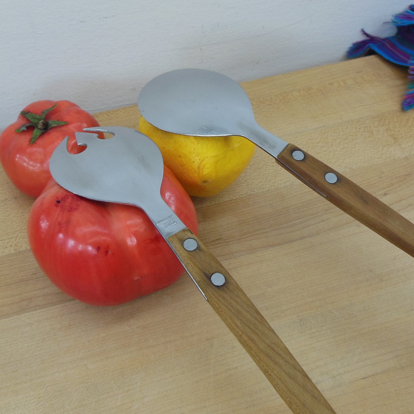 Unbranded Japan Teak Stainless Salad Server Set MCM Vintage