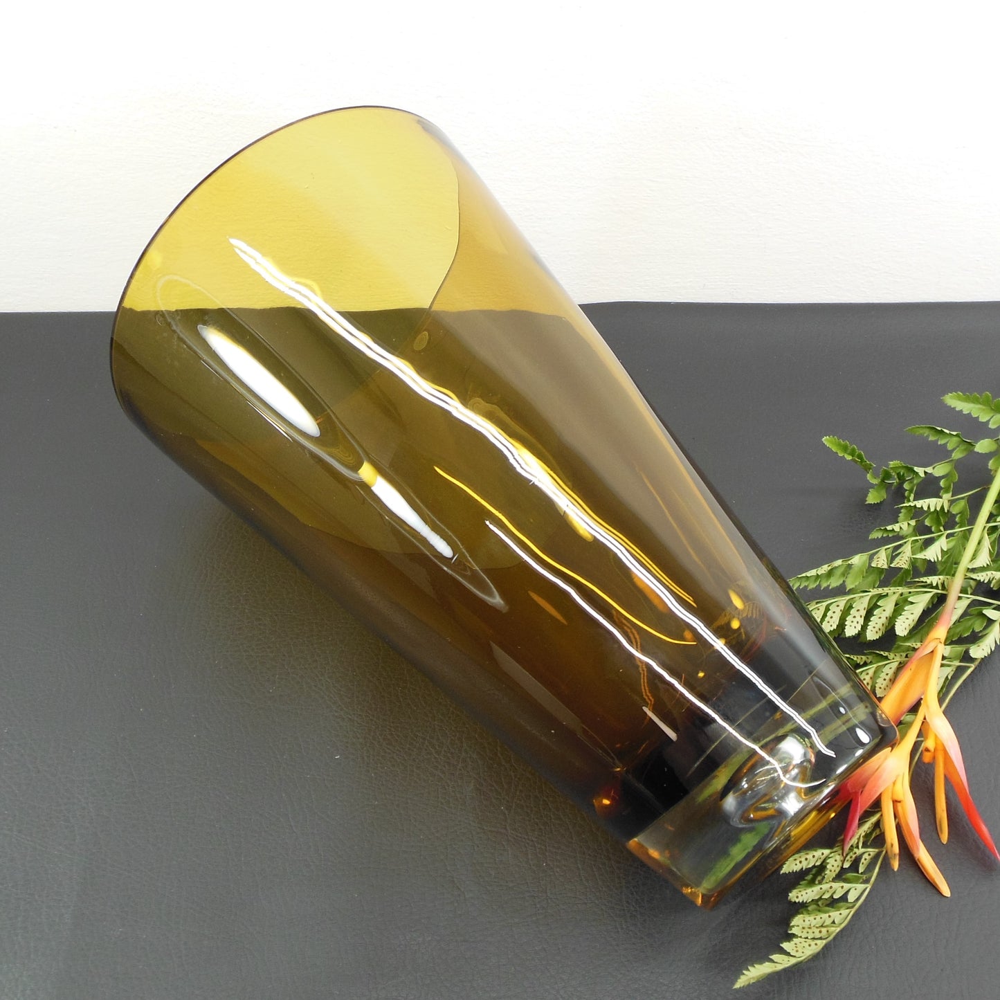 Krosno Poland Amber Glass Vase Control Bubble Tapered 12" Used