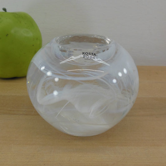 Kosta Boda Atoll White Swirl Glass Round Votive Candle Holder