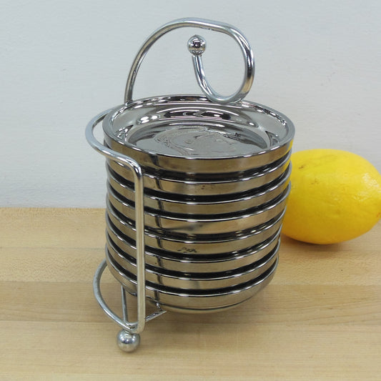 Kimiko Glass Silver Drink Coasters 8 Set Caddy Roman Trojan Soldier Head