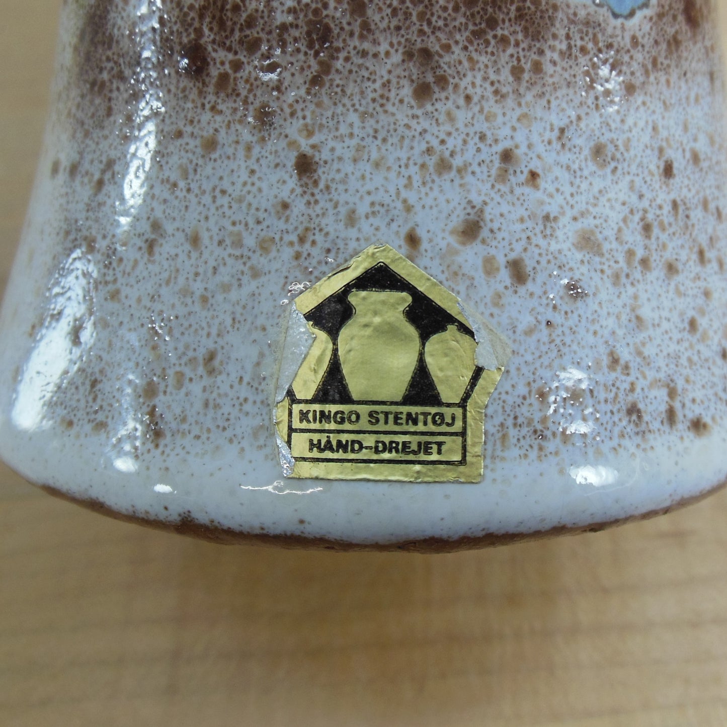 Kingo Keramik Demark Stentoj Pottery Vase Blue Brown Original Foil Label