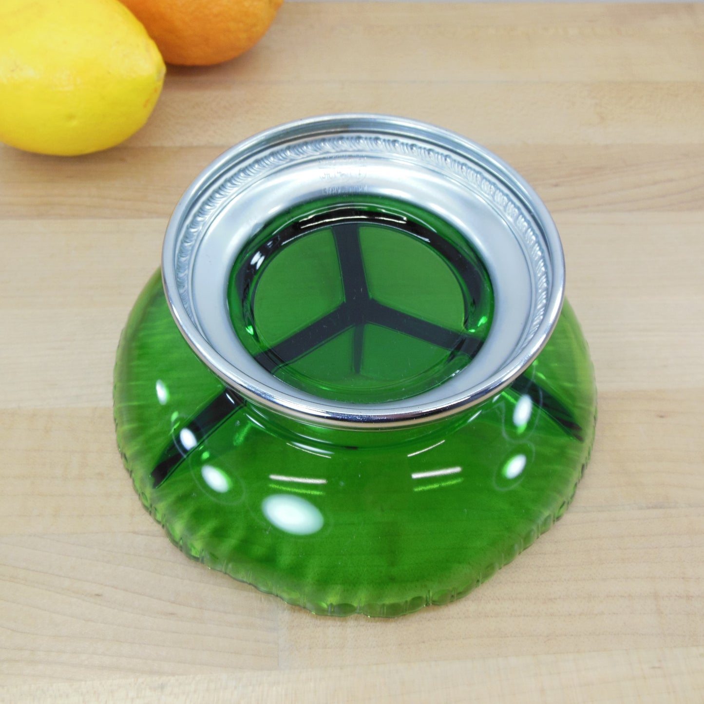 Farber Bros. Krome Kraft #5782 3 Part Divided Relish Dish Emerald Green Chrome